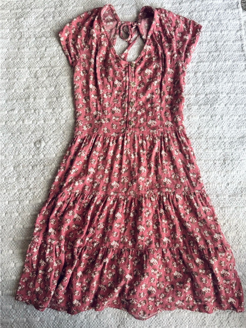 Hollister Tiered Mini Dress in Salmon Pink/Dusty Rose Sz XS